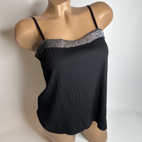 Wanko Black Ribbed Sequin Trim Cami Tank Top Y2K Whimsigoth Going Out Party M - Picture 1 of 10